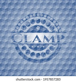 Clamp blue badge with geometric pattern. Vector Illustration. Detailed. 