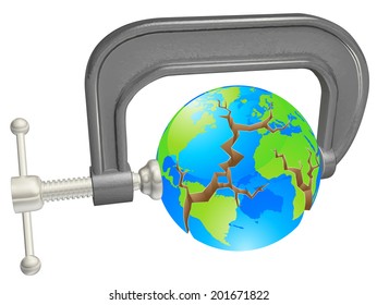 Clamp breaking world globe, concept for environmental or other problems