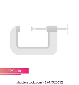 Clamp for carpentry and locksmithing. Realistic performance. On a white background. Tools for carpenters and carpenters. Flat vector illustration.