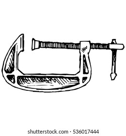 Clamp compression tool. Isolated on white background. Vector, doodle style
