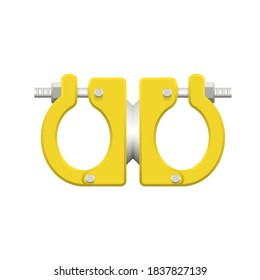 Clamp or coupler scaffold vector icon. Device is construction tool or equipment, component of scaffold and construction frame. For hold tube or pipe tightly together to prevent movement or separation.