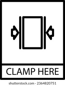 Clamp Here icon with black frame isolated on white background. Clamp Here symbol. Label vector illustration