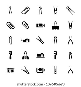 Clamp icon. collection of 25 clamp filled icons such as cloth pin, pliers, paper clip, clip. editable clamp icons for web and mobile.