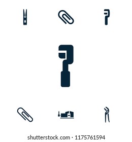 Clamp icon. collection of 7 clamp filled icons such as clip, paper clip, pliers. editable clamp icons for web and mobile.