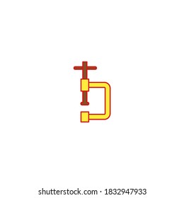 Clamp icon. Construction icon. Simple, flat, outline, yellow, brown.