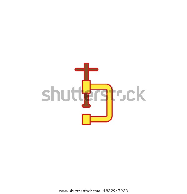 Clamp icon. Construction icon. Simple, flat,\
outline, yellow, brown.