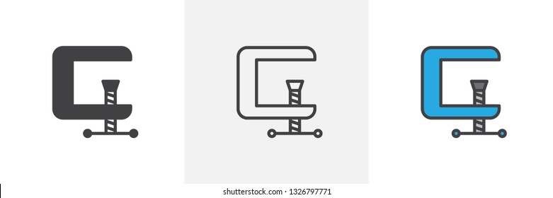 Clamp icon. Line, glyph and filled outline colorful version, clamp compression tool outline and filled vector sign. Symbol, logo illustration. Different style icons set. Pixel perfect vector graphics