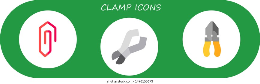 clamp icon set. 3 flat clamp icons.  Simple modern icons about  - clip, pliers
