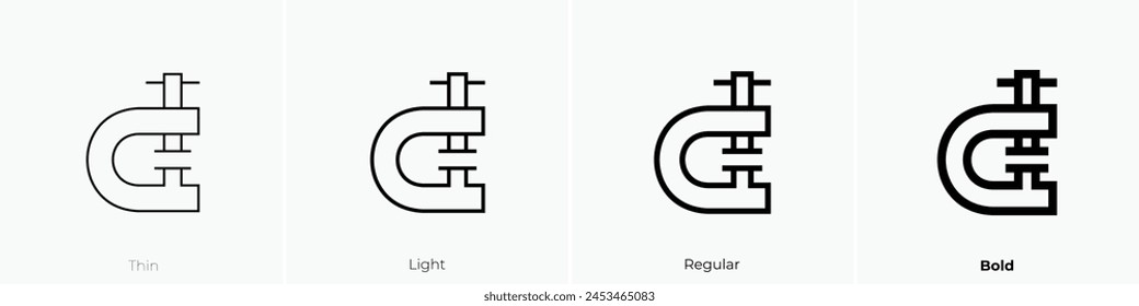 clamp icon. Thin, Light Regular And Bold style design isolated on white background
