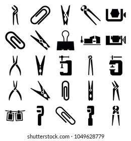 Clamp icons. set of 25 editable filled clamp icons such as cloth pin, pliers, paper clip, clip