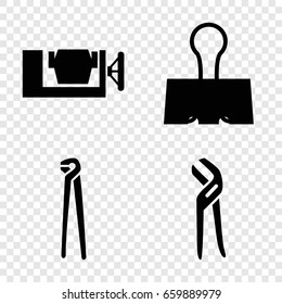 Clamp icons set. set of 4 clamp filled icons such as