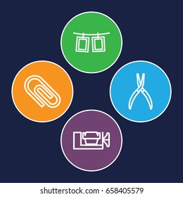 Clamp icons set. set of 4 clamp outline icons such as vice clamp, pliers, photos on rope