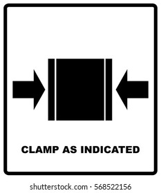 Clamp as indicated. Cargo signs, packaging symbol on a corrugated cardboard box. For use on cardboard boxes, packages and parcels. Vector illustration.