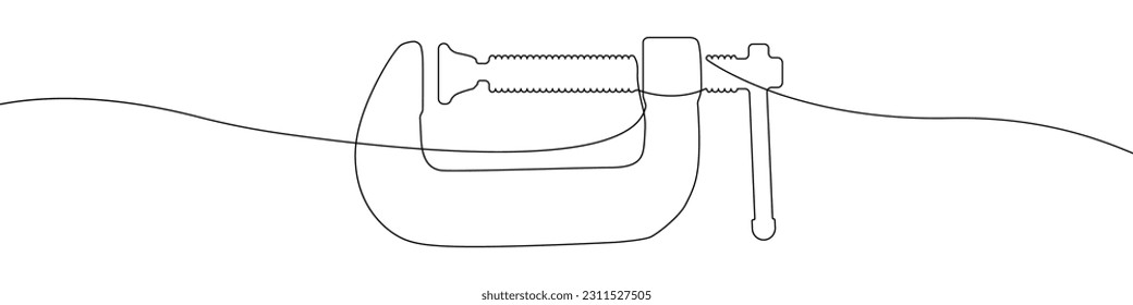 Clamp line continuous drawing vector. One line Vice vector background. Joiner's clamp icon. Continuous outline of a Clamp.