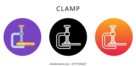 Icono de estilo múltiple de la abrazadera, plano, línea, glifo, lineal, tono dual. Relacionado Con La Carpintería, Industria De La Madera. Uso Para El Concepto Moderno, Ui, Web Ux Y Desarrollo De App.