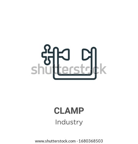 Clamp outline vector icon. Thin line black clamp icon, flat vector simple element illustration from editable industry concept isolated stroke on white background