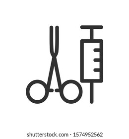 clamp and syringe, linear icon. Editable stroke