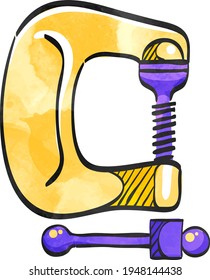 Clamp tool icon in color drawing. Industrial mechanic repair construction building automotive