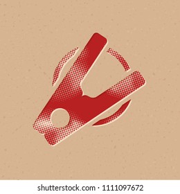 Clamp tool icon in halftone style. Grunge background vector illustration.