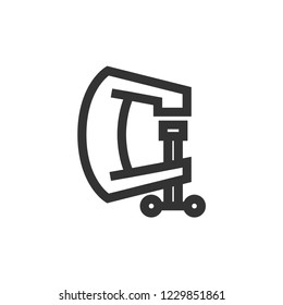 Clamp tool icon in thick outline style. Black and white monochrome vector illustration.
