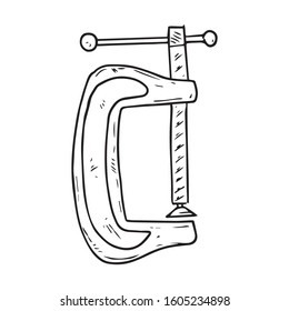 Clamp tool icon. Vector illustration of a vise.  Hand drawn building clamp.