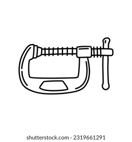 Clamp tool icon. Vector illustration of a vise. Hand drawn building clamp