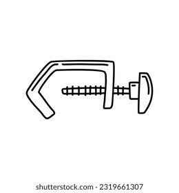 Clamp tool icon. Vector illustration of a vise. Hand drawn building clamp