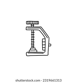 Clamp tool icon. Vector illustration of a vise. Hand drawn building clamp