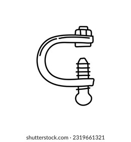 Clamp tool icon. Vector illustration of a vise. Hand drawn building clamp