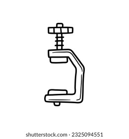 Clamp tool icon. Vector illustration of a vise. Hand drawn building clamp