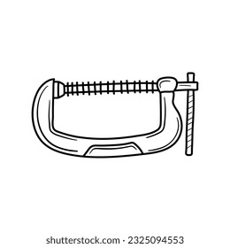 Clamp tool icon. Vector illustration of a vise. Hand drawn building clamp