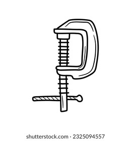 Clamp tool icon. Vector illustration of a vise. Hand drawn building clamp