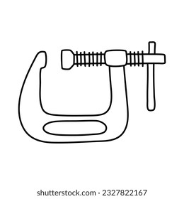 Clamp tool icon. Vector illustration of a vise. Hand drawn building clamp