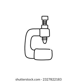 Clamp tool icon. Vector illustration of a vise. Hand drawn building clamp