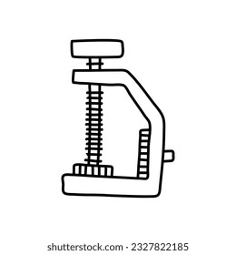 Clamp tool icon. Vector illustration of a vise. Hand drawn building clamp