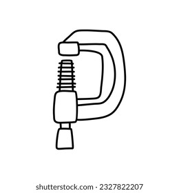 Clamp tool icon. Vector illustration of a vise. Hand drawn building clamp