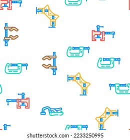 clamp vice grip tool metal vector seamless pattern thin line illustration