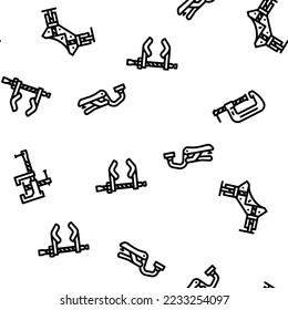 clamp vice grip tool metal vector seamless pattern thin line illustration