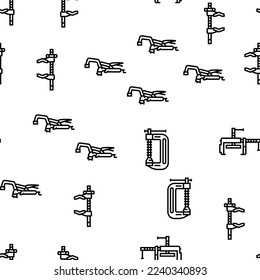 clamp vice grip tool metal vector seamless pattern thin line illustration