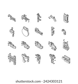 clamp vice grip tool metal isometric icons set. equipment vise, steel screw, construction hold, industry compress, industrial hold clamp vice grip tool metal color line