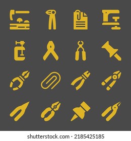 clamp web icons. Adze and Pliers, Clamp and Push pin symbol, vector signs svg