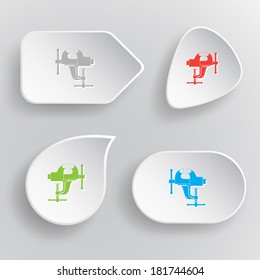 Clamp. White flat vector buttons on gray background.