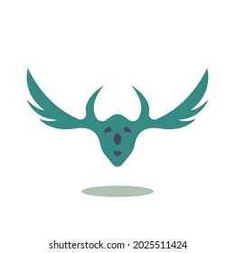 Clamped green winged and horned head, great for hellowen icons and logos, nocturnal animals, mutant animals