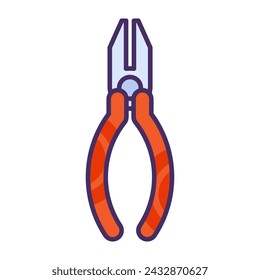 Alicates de sujeción para el aislamiento de cables eléctricos. Herramientas y equipos profesionales de bricolaje de un especialista altamente cualificado. Icono de vector de trazos de color simple aislado sobre fondo blanco