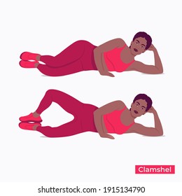 Clamshel exercise, Women workout fitness, aerobic and exercises. Vector Illustration.	