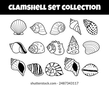 Clamshell element set outline vector illustration