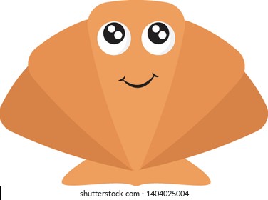 The clamshell, the exoskeletons of mollusks such as snails, clams, oysters or any such sea creature has a cute face and with eyes rolled top-left is smiling, vector, color drawing or illustration.