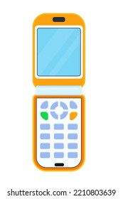 Clamshell Phone - Modern Flat Design Style Single Isolated Image. Neat Detailed Illustration Of Retro Mobile Device For Chatting And Verbal Communication. Connection, Electronic Portable Gadget Idea