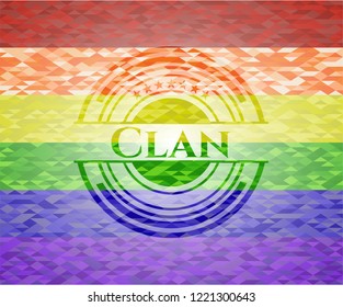 Clan emblem on mosaic background with the colors of the LGBT flag