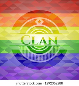 Clan emblem on mosaic background with the colors of the LGBT flag
